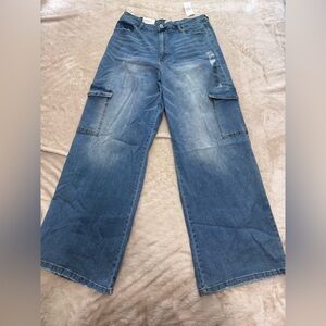 Rue21 High-Rise Blue Cargo Wide Leg Jeans